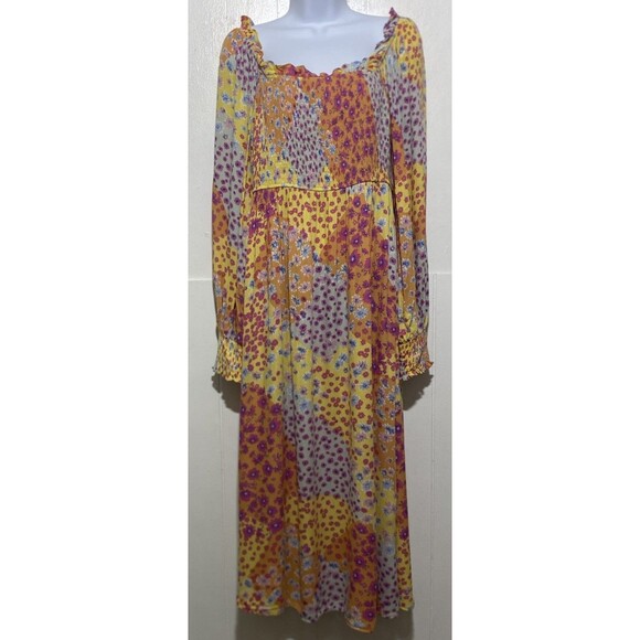 Easel Dress Womens Medium Patchwork Ditsy Floral On/Off Shoulder Smocked Midi - Picture 3 of 8